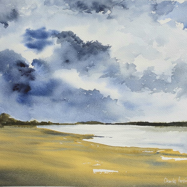 Original Watercolour 15x11 inches. Semi Abstract River Landscape