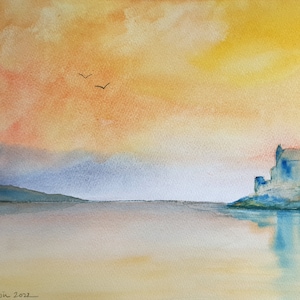 Original Watercolour 15x11 inches. Castle on the Loch , Scotland