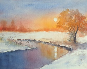 Original Watercolour 15x10 inches. Late Autumn , Early Snow  (unframed)