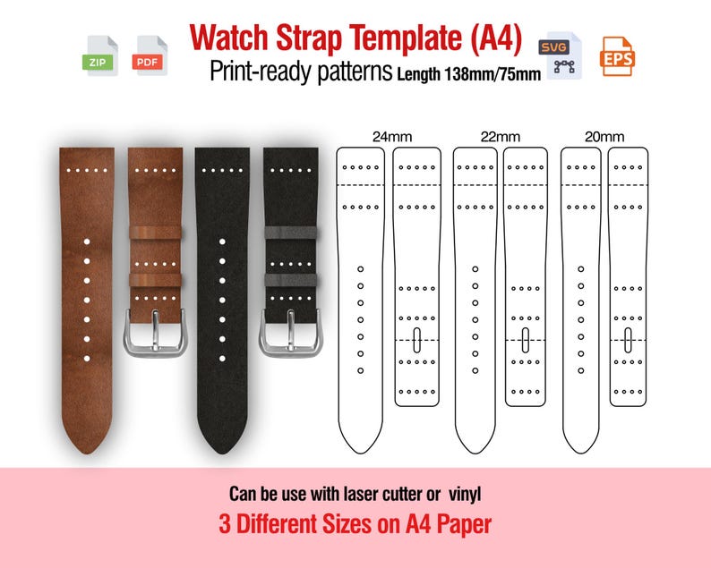 Watch Strap Pattern PDF – A4 Printable Template (20/22/24mm), Instant ...