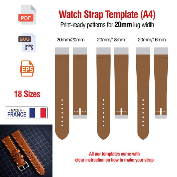 Leather Watch Strap Template PDF | 20mm DIY Watch Band Patterns
