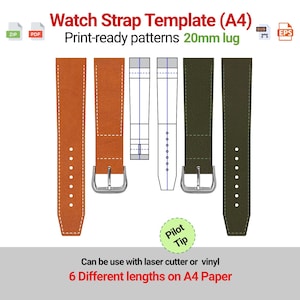 Szablon Paska do Zegarka 20mm Pilot Tip PDF | Wzór A4 do Druku Skórzany Pasek | DIY Watch Band Pattern | Plik Cyfrowy