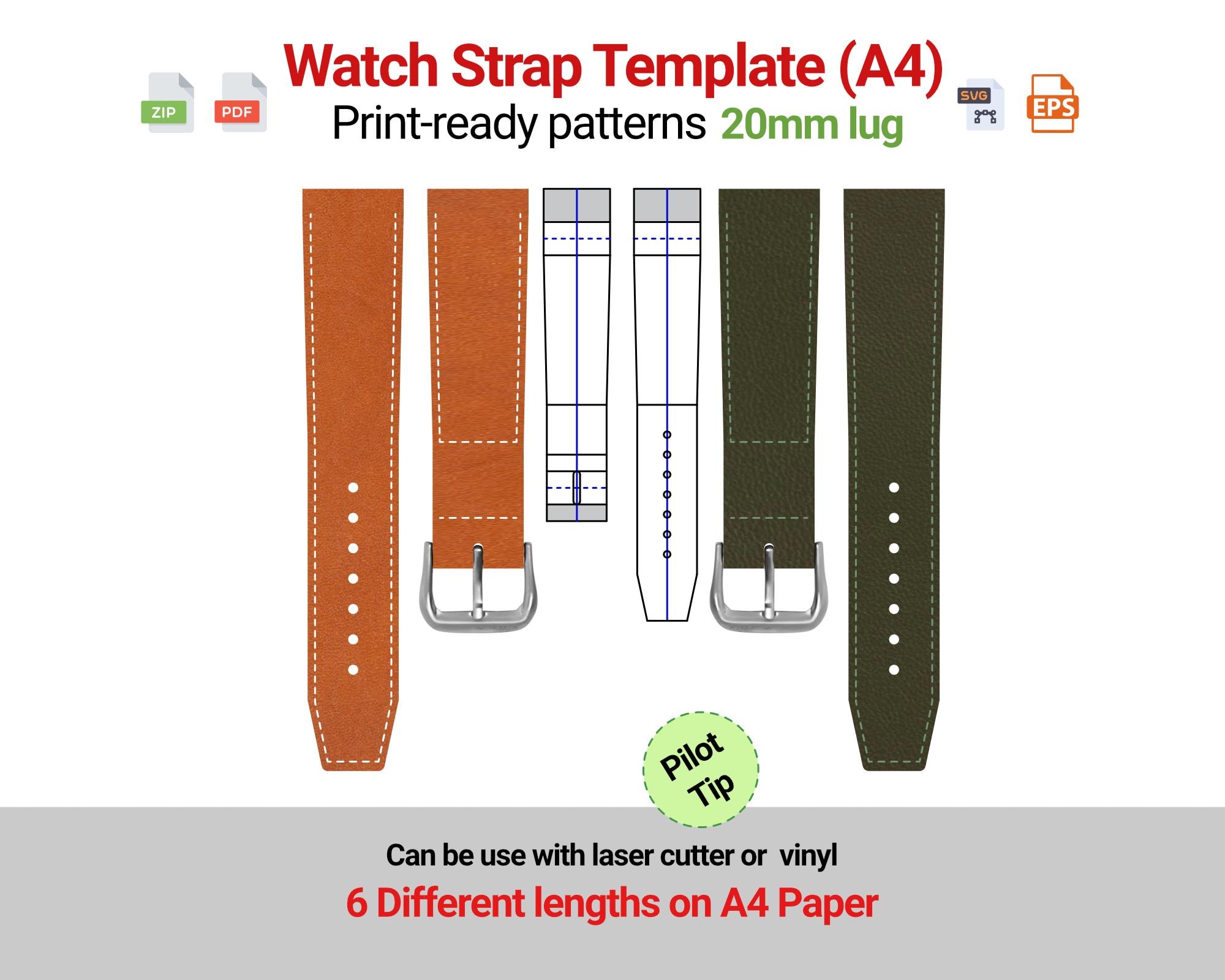 Watch Pat Reciprocating Pattern 20mm Pilot Tip Watch Strap Template, Printable A4 Band Patterns PDF - Etsy