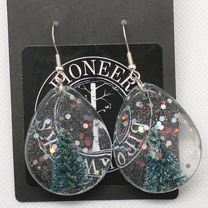 Evergreen Snowglobe Resin Dangle Earrings