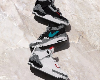 Sneaker Building Blocks Handcrafted AJ3 Bricks 350+ Pieces White Black Cement 3