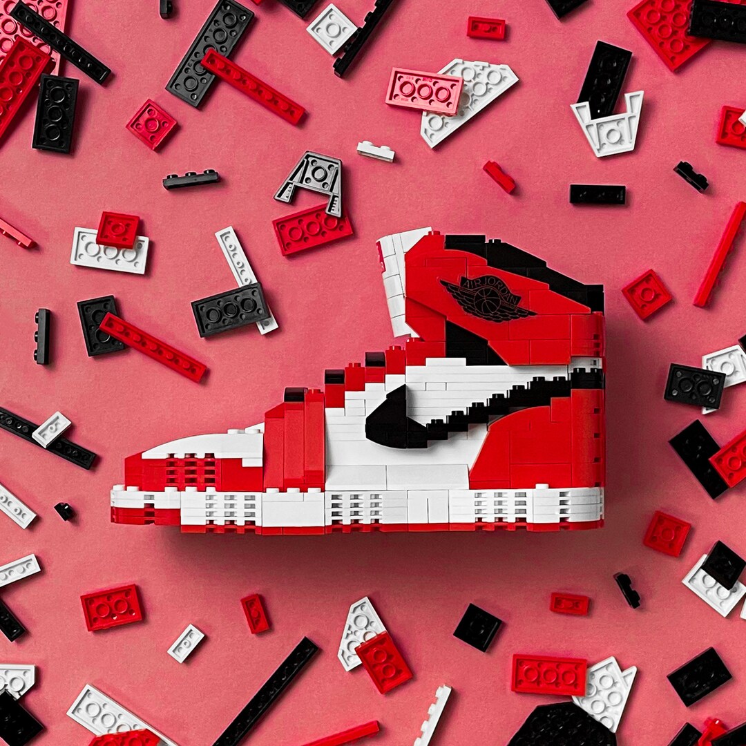 Sneaker Bricks Chicago Negro Rojo Blanco Bloques de construcción hechos a mano Zapatillas