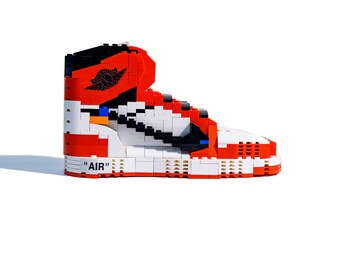 OW AJ1 Chicago Red White Hand Crafted Building Blocks Sneakers Kickbricks