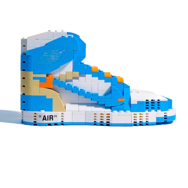 Sneaker Bricks AJ1 UNC OFF WHITE Blue Hand Crafted Building Blocks Sneakers Kickbricks