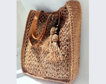 Handcraft Straw Beach Bag, Oversize Straw Net Bag, Straw Design Beach Bag, Raffia Boho Bag, Big Beach Bag, Shopper Bag, Raffia Shoulder Bag.