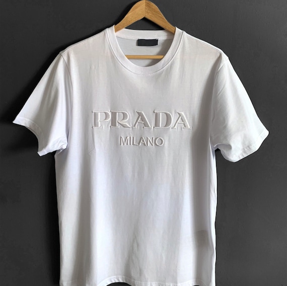 PRADA Vintage White T-shirt Size US-XL Embroidery Logo Mens - Etsy