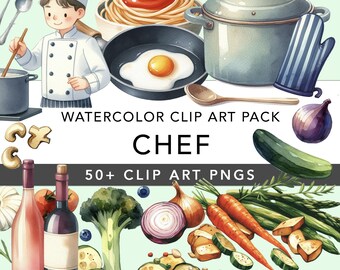 Chef Watercolor Clipart PNG Bundle - food, restaurant, business graphics