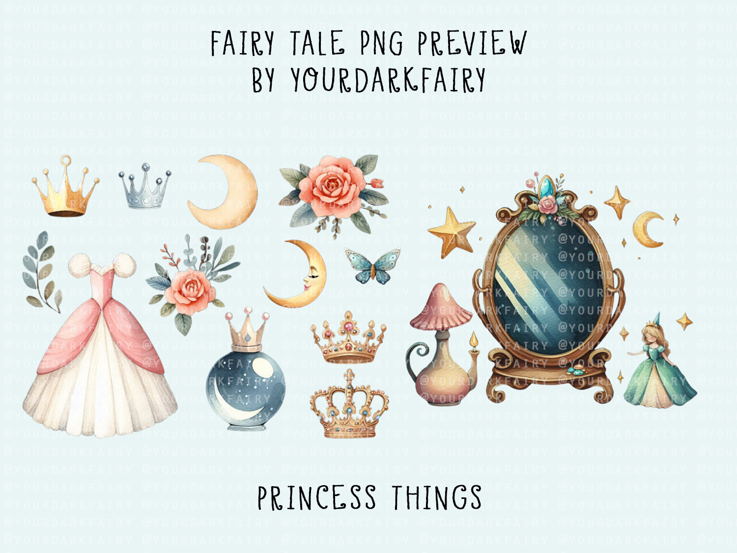 Fairy Tale Watercolor Clipart PNG Bundle - 16 Large Fairytale ...