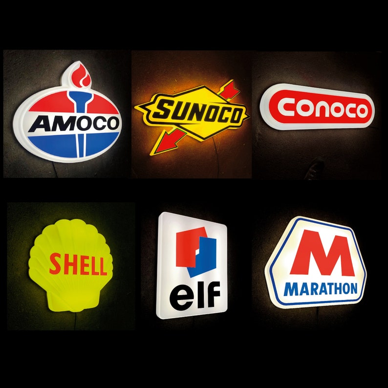 Petrol signs led illuminated garage / man cave / games room / pub shell gulf esso total fina sunoco conoco texaco mobil bp modern wall art image 2