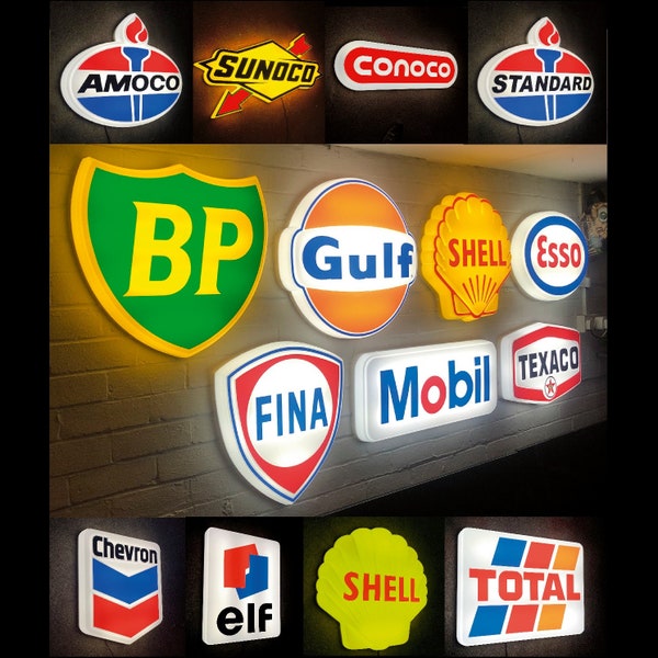 Petrol signs led illuminated garage / man cave / games room / pub shell gulf esso total fina sunoco conoco texaco mobil bp modern wall art