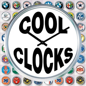 Stainless steel glass faced clock silent movement many designs to choose from great unusual gifts for men man cave games room garage wall