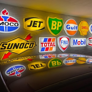 Insegne a LED illuminate per garage / sala giochi / pub Shell Gulf Esso Total Fina Sunoco Conoco Texaco Mobil BP arte murale moderna