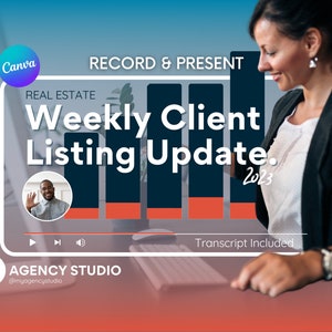 Canva Weekly Client Listing Update Presentation | 2024 Seller Listing Activity | Customizable Digital Client Listing Briefing | Real Estate