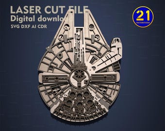 Décoration murale multicouche Space Falcon | Fichier découpé au laser inspiré de la science-fiction | Téléchargement numérique