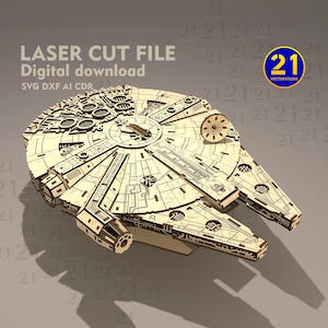 Plik 3D do cięcia laserowego Space Falcon – model statku kosmicznego Sci-Fi – pobieranie cyfrowe (SVG, DXF, PDF)