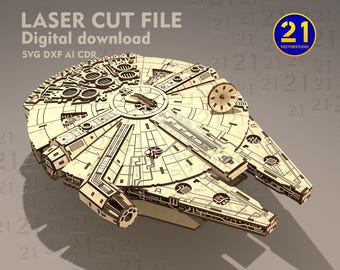 Space Falcon 3D Laser Cut File – Sci-Fi Starship Model – Digital Download (SVG, DXF, PDF)
