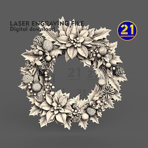Weihnachtskranz SVG PNG | 3D Lasergravurdatei | Weihnachtsdeko Digitaler Download Glowforge xTool