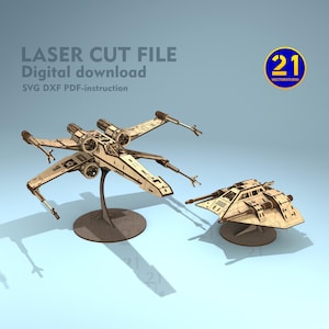 X-Fighter+Snowspeeder 3D Laser Cut Model Bundle SVGDXF – Drewniane statki inspirowane Gwiezdnymi Wojnami