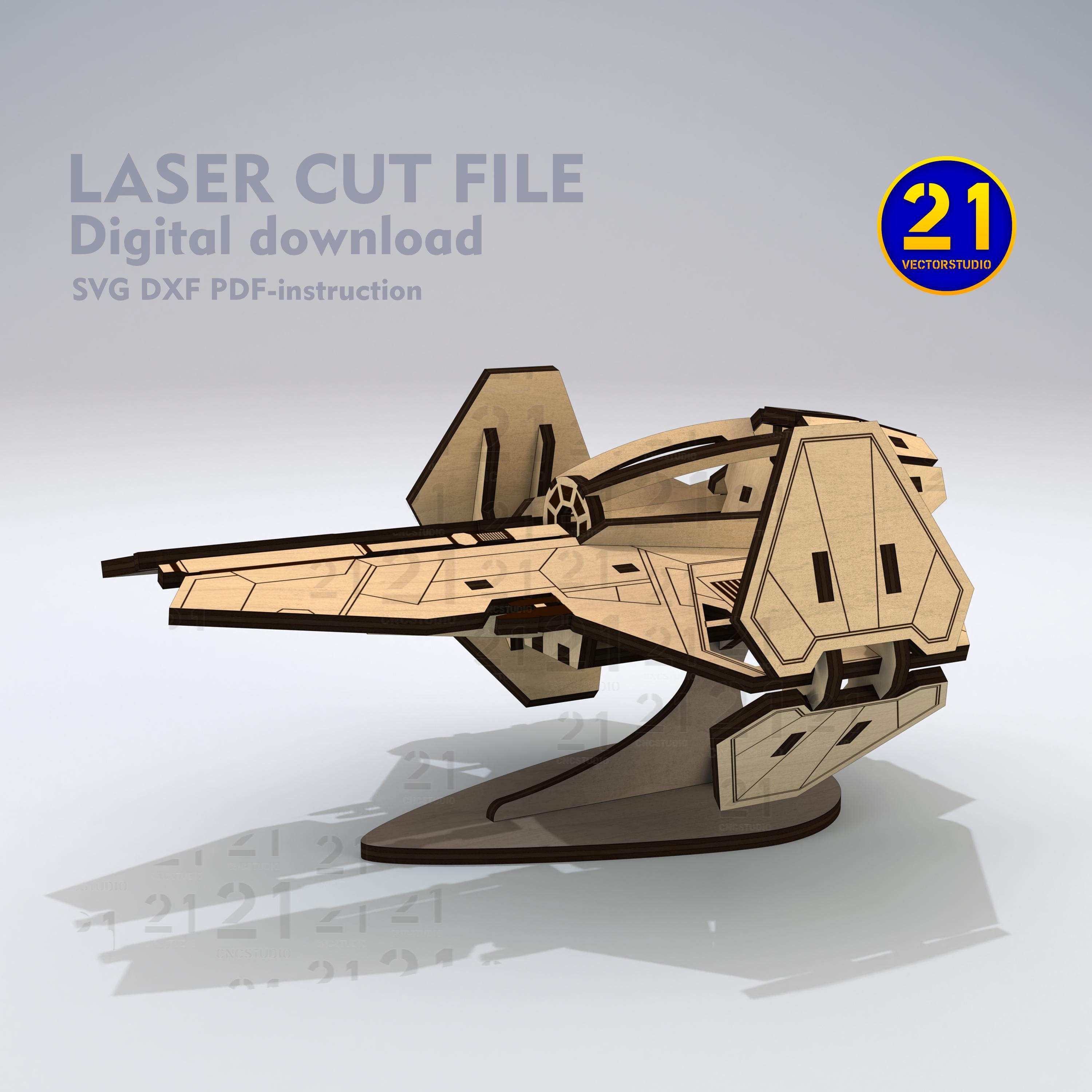 Jedi Starfighter 3D Model SVG: Star Wars Inspired Laser Cut File