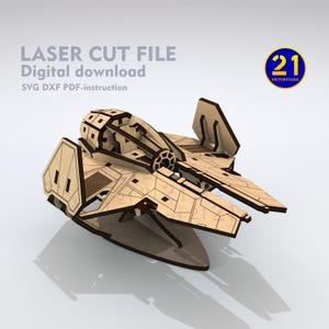 Jedi Starfighter SVG, fichier découpé au laser inspiré de Star Wars, modèle 3D de vaisseau spatial en bois, puzzle de science-fiction, cadeau Geek Prequel pour Glowforge, xTool