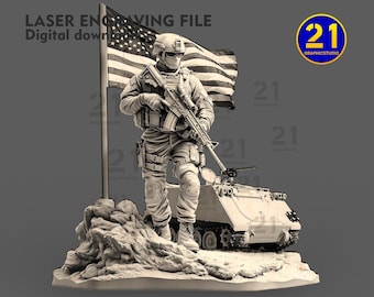 Soldat américain 3D avec drapeau gravé au laser (téléchargement numérique)
