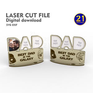 Marco de fotos del mejor papá de la galaxia / Archivo cortado con láser / Descarga digital / Regalo del día del padre / svg dxf ai cdr