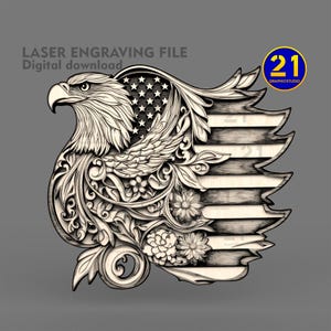 Águila adornada con bandera de EE. UU. SVG PNG / Diseño de grabado láser 3D / Descarga digital patriótica