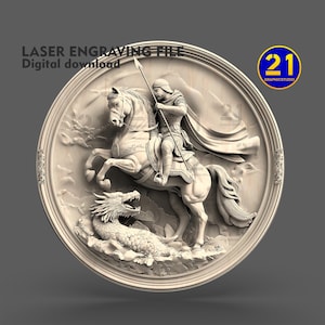 Sint Joris en de draak SVG-png | 3D-lasergravureontwerp | Digitale download religieuze kunst Glowforge xTool
