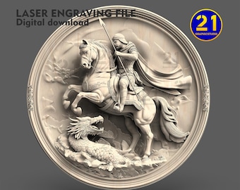 Motif de gravure laser Saint Georges et le dragon (téléchargement numérique)