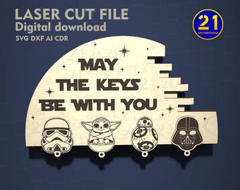 Fichier découpé au laser pour porte-clés Star Wars : « Que les clés soient avec vous » (téléchargement numérique)