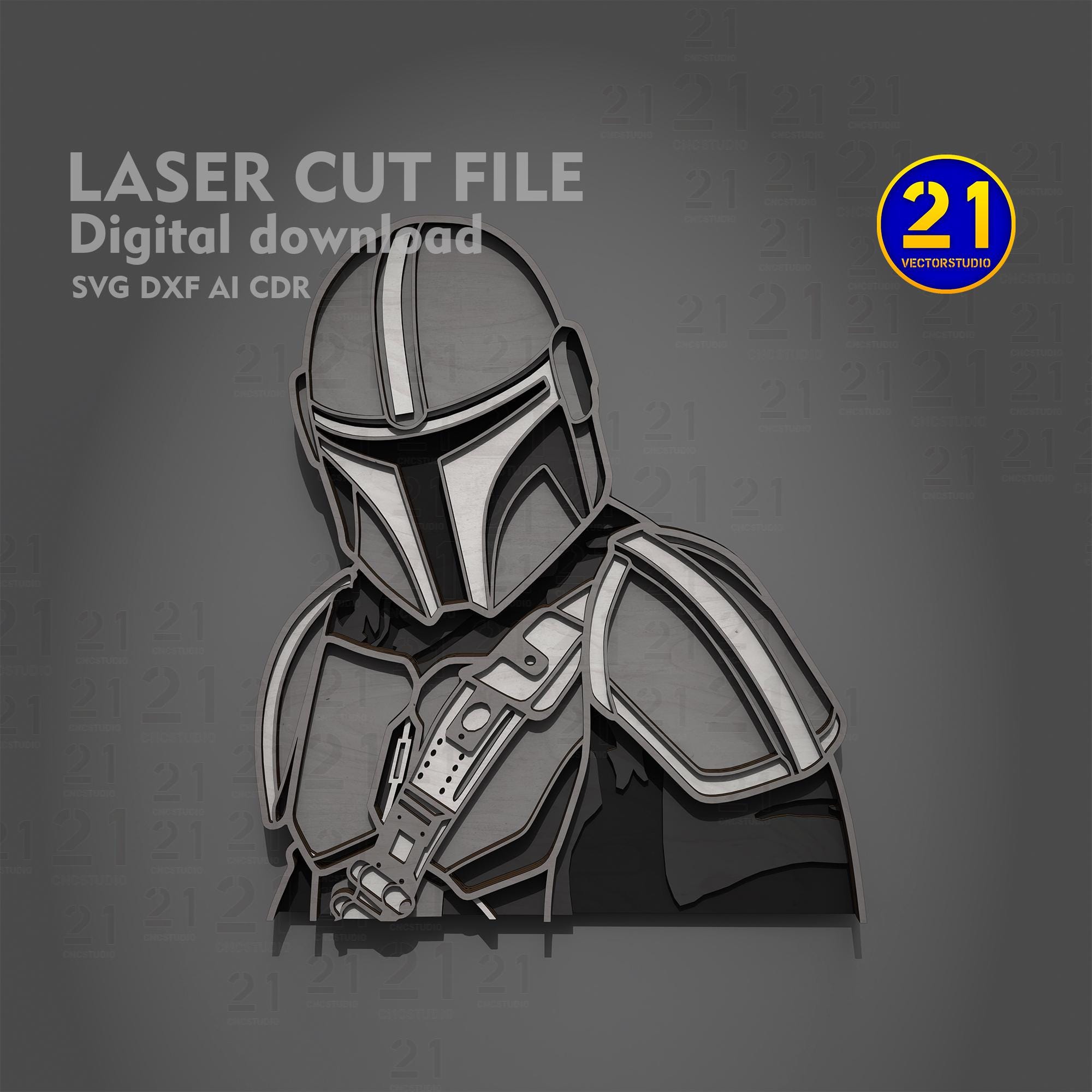 Mandalorian Multilayer Laser Cut File | 5 Layers | SVG DXF Digital Download