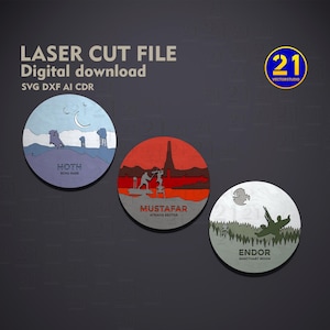 Star Wars-inspirerad planetuppsättning | Hoth, Mustafar, Endor flerskikts-SVG | Laserskurna filer digital nedladdning