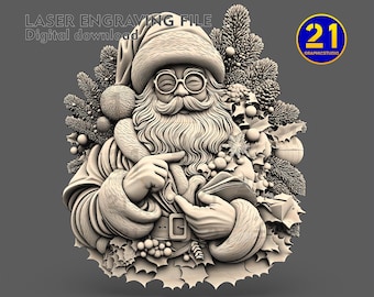 Père Noël SVG PNG | Fichier de gravure laser 3D | Décoration de Noël en téléchargement numérique