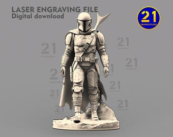 Mandalorian - fichier de gravure laser 3D - téléchargement numérique (SVG, PNG, LightBurn, PDF)