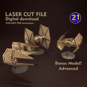 Pliki do cięcia laserowego Galaxy Fighter i Galaxy Interceptor | Starship 3D Puzzle SVG DXF | Model Sci-Fi do cięcia laserowego | Pobieranie cyfrowe