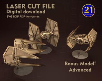Starship 3D Puzzle Laser Cut Files: Galaxy Fighter & Interceptor (Digital Download)