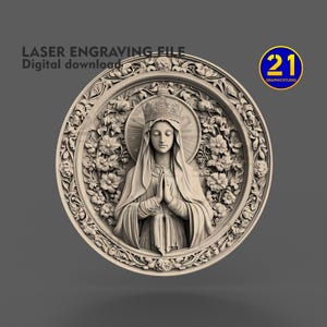 3D-lasergravurebestand Maagd Maria | Gedetailleerde heilige kunst voor religieus decor | SVG, png-bestand: digitale download