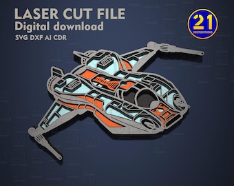 Vaisseau spatial Blue Ace | Fichier de découpe laser 2,5D 4 couches (SVG, DXF, ai, CDR)