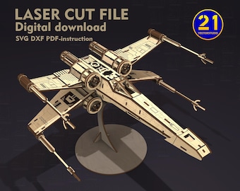 X-Fighter T65 and T70 3D Laser Cut Model | Sci-Fi Starfighter | Digital Download (SVG, DXF)
