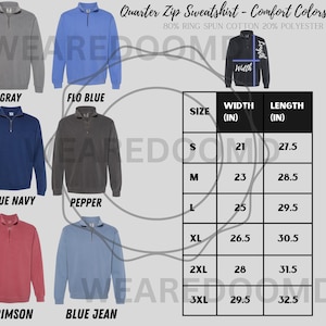 Bluza Comfort Colors 1580 Quarter Zip Sweatshirt Mockup z koszykiem rozmiarów Plik PNG