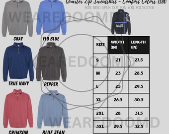 Comfort Colors 1580 Quarter Zip Sweatshirt Mockup with Sizing Cart PNG File