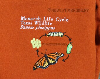 Sudadera con ciclo de vida de la mariposa monarca bordada Sudadera con mariposa bordada Sudadera UNISEX con bordado de vida salvaje