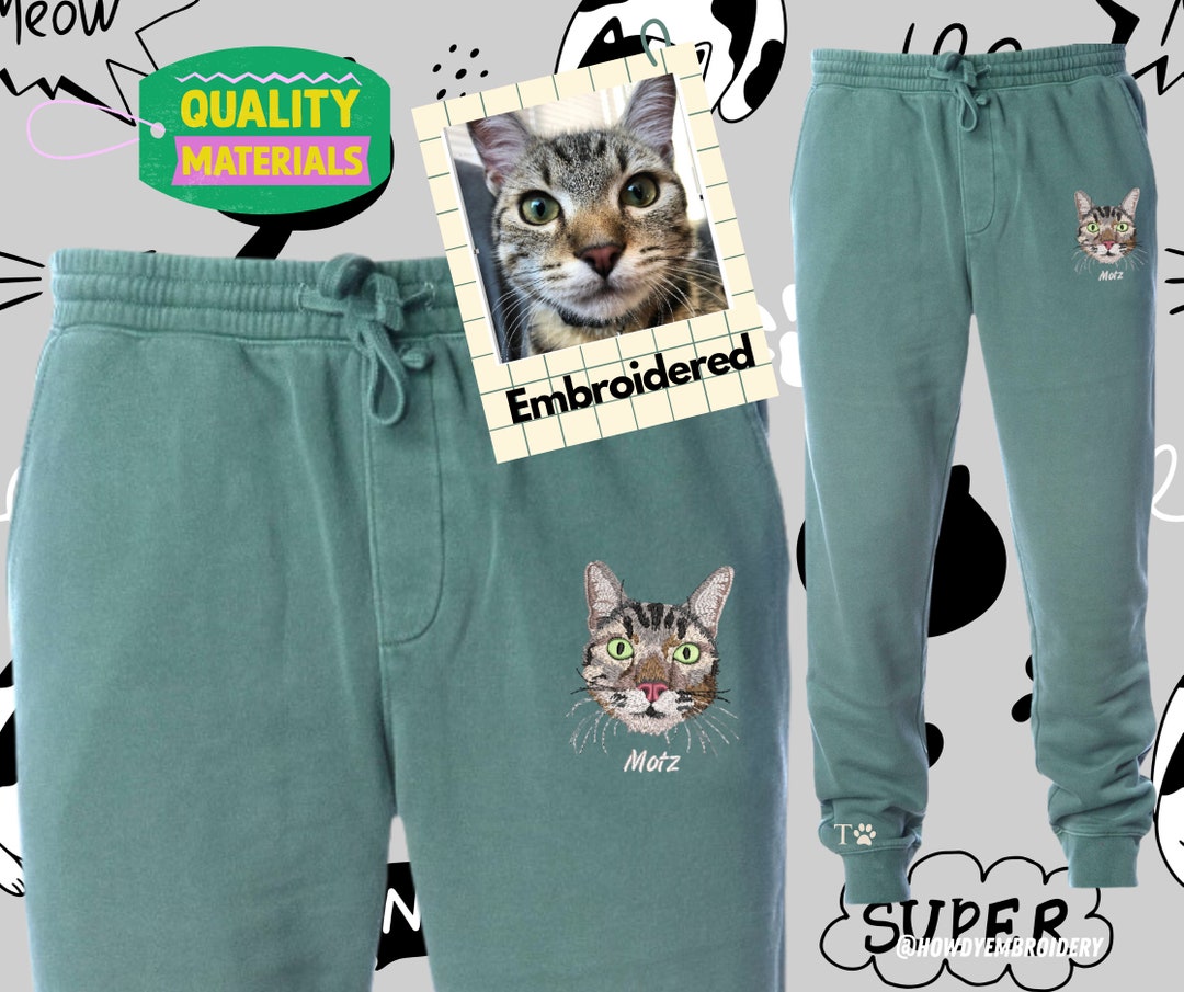 Custom Pet Portrait Sweatpants, Pet Embroidered Heavyweight Sweatpants