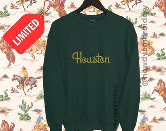 Houston Embroidered Sweatshirt, Houston Rope Font Embroidered Sweater