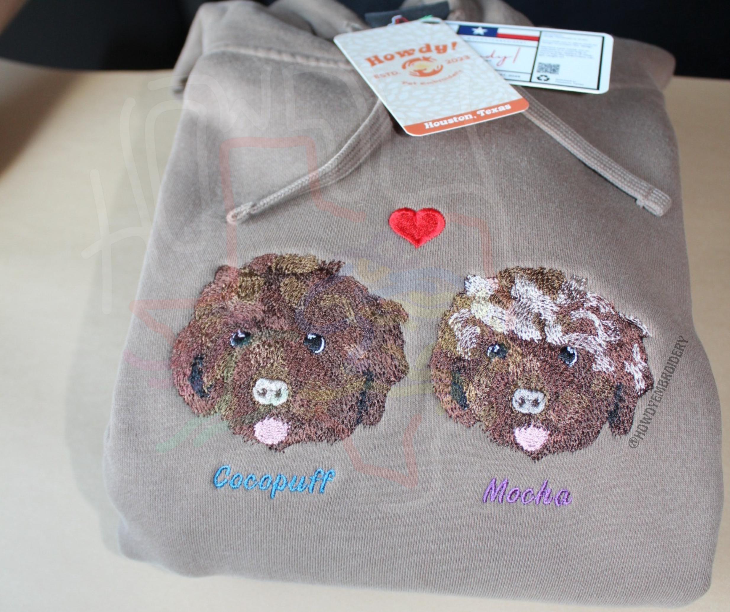 Custom Pet Portrait Hoodie, Pet Embroidered Hoodie, Pigment Dyed Hoodie