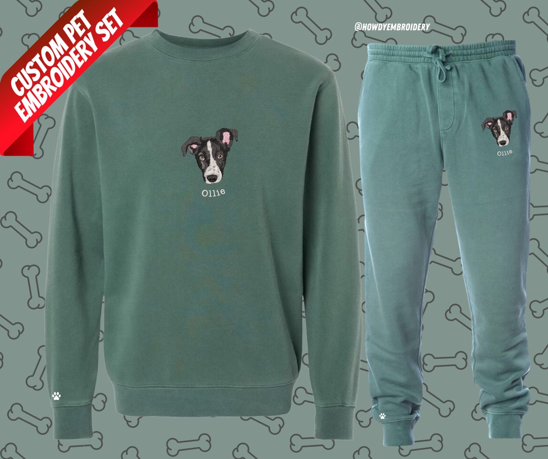 Personalized Embroidered Pet Portrait Sweatpants Set Custom Etsy